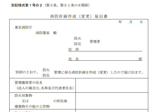 消防計画の表紙
